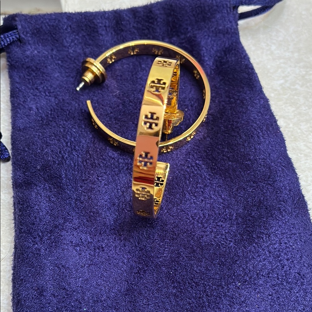 Gold Hoop Earrings with Black Accents